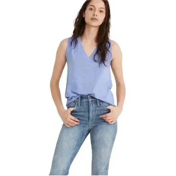 Banana Republic Women's Periwinkle Blue Rayon/Tencel/Cotton/Spandex V-neck Sleev - Picture 1 of 11